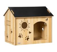 PawHut Niche en bois pour petits chiens d'intérieur avec porte avant en forme de soleil cœur patte 69 x 50 x 58,5 cm chêne