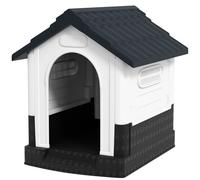 PawHut Niche mini d'extérieur en plastique avec 3 fenêtres Base surélevée Toit incliné 64,5x57x66 cm Gris foncé