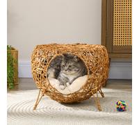 PawHut Niche Panier Rotin Coussin Épais Marron Clair Ø 40x32cm Style Naturel pour Chat | Aosom France