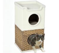 PawHut Niche pour Chat d'intérieur à 3 Niveaux avec Plateau supérieur Ouvert, Tour pour Chat, tonneau à gratter en sisal pour Animaux jusqu'à 6 kg, 41 x 41 x 75,5 cm, crème