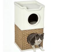 PawHut Niche pour Chat d'intérieur à 3 Niveaux, Tour pour Chat avec Un Plateau supérieur Ouvert, tonneau à gratter en sisal pour Animaux de Moins de 6 kg, 41 x 41 x 75,5 cm, crème