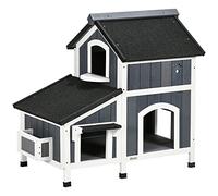 PawHut maison pour chats, bois de sapin, niche pour chats avec plusieurs entrées, 2 étages, niche pour chats pour l'extérieur, maison pour petits animaux avec toit en asphalte, bac à fleurs, résistant