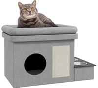 PawHut niche pour chats, maison pour chats, niche pour chats avec 2 écuelles en acier inoxydable, lit pour chats avec coussin, tapis grattoir, maison pour chiens et chats jusqu'à 8 kg, polyester, 78 x