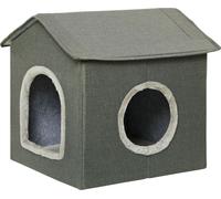 PawHut niche pour chats, maison pour chats, niche pour chats avec deux portes, panier pour chats avec coussin, lit pour chats jusqu'à 5 kg, polyester, gris, 39 x 43,5 x 40,5 cm