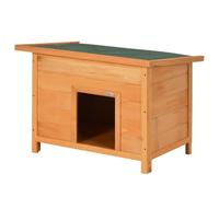 PawHut Niche pour Chien Chat en Bois sur Pied 85 x 58 x 58 cm Marron Vert | Chenil, Extérieur, Toit Ouvrant Bitumé, Pin Massif Pré-Huilé