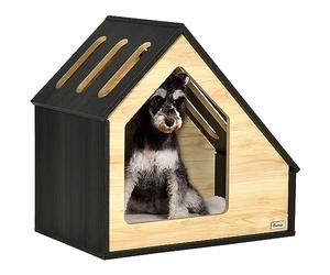 PawHut Niche pour chien en bois d'intérieur Cave à chat Maison pour chat Couchage pour chien avec coussin Maison pour chien Niche pour chien avec toit incliné pour petits chiens jusqu'à 8 kg 60 x 40 x