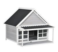 PawHut Niche pour Chien en Bois pour l'extérieur avec Toit en PVC, Niche de Taille Moyenne avec Porche et fenêtres