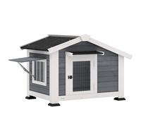 PawHut Niche pour Chien Extérieur en Bois avec Plancher Amovible - Abri Jardin Surélevé avec Auvent de Porte et Toit Imperméable - Maisonnette pour Chien Moyen et Petit avec Fenêtre Ouvrable, Gris