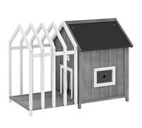PawHut Niche pour Chien extérieur en Bois, avec terrasse et barrière, Maison Chien extérieur, Porte à lamelles et Toit Pointu en Bitume, pour Jardin, Cours, Veranda, Patio,106 x 62,5 x 80,5 cm, Gris