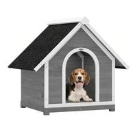 PawHut Niche pour Chien Extérieur en Bois Ouvrant 84x101x86 cm Gris/Blanc
