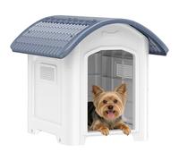 PawHut Niche pour Chien extérieur en polypropylène imperméable, ventilé, Maison Chien extérieur, Plancher surélevé et Amovible, bouches d'aération, pour Jardin, terrasse, intérieur, Gris