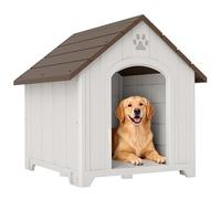PawHut Niche pour Chien extérieur en polypropylène imperméable, ventilé, Maison Chien extérieur, Plancher surélevé, bouches d'aération, pour Jardin, terrasse, intérieur, Gris Clair