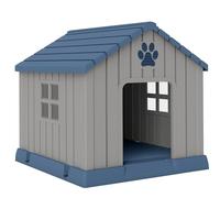 PawHut Niche pour Chien extérieur en polypropylène imperméable, ventilé, Ultra Facile à Assembler, Maison Chien extérieur, Plancher surélevée et bouches d'aération, Jardin, terrasse, intérieur, Gris
