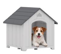 PawHut Niche pour Chien Extérieur Imperméable Plancher Surélevé 66x55x65cm | Polypropylène, Ventilé, Maison Chien Extérieur, Bouches d'Aération, pour Jardin Terrasse Intérieur, Gris Clair