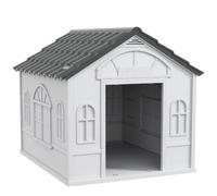 PawHut Niche pour Chien Extérieur pour Chiens Moyens et Grands, Maison pour Chien en PP Imperméable avec Toit en Pente, Porte Avant Ouverte et Ouverture d'Aération au-Dessus, 84,2 x 98,2 x 82 cm, Gris