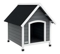 PawHut Niche pour Chien extérieure en Bois, Maison Chien avec Plancher Amovible, Pieds en Plastique réglables en Hauteur, Niche Chien extérieure, pour Chiens de Taille Moyenne, 75 x 88 x 82 cm, Gris