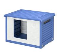PawHut Niche pour chien extérieure en plastique maison pour chiens avec bouches d'aération bleu et blanc