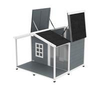 PawHut Niche pour chien imperméable surélevée en bois avec toit en asphalte, terrasse, pour chiens de taille moyenne 103x107x83,5cm Gris