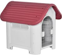 PawHut Niche pour chien Outdoor Maison pour chien avec lucarne Porte Abri pour petits chiens Clapier pour petits animaux Circulation de l'air étanche Métal Plastique Rouge+Gris clair 59 x 75 x 66 cm