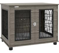 PawHut niche pour chien pour la maison, maison pour chien avec coussin, porte avant verrouillable, niche pour chien d'intérieur avec aération en grillage métallique pour chiens de taille moyenne jusqu