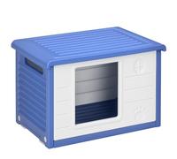 Pawhut Niche pour chien plastique – résistante à l'eau, aérations – 60x42x40 cm Bleu/Blanc