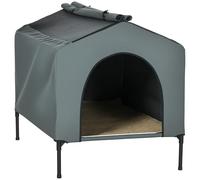 PawHut Niche pour chiens 130 x 85 x 95 cm avec coussin, fenêtres en maille enroulable et housse extérieure pour grands chiens Gris