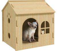 PawHut niche pour chiens avec fenêtre, niche pour chats avec design de pattes mignon, montage sans vis, pour petits chiens de moins de 4 kg, intérieur, 49,5 x 41 x 51 cm, chêne