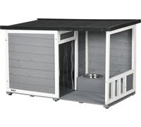 PawHut niche pour chiens en bois, maison pour chiens avec 2 gamelles, terrasse, maison pour chiens en plein air pour petits animaux avec toit en asphalte, pour l'extérieur, résistant aux intempéries,