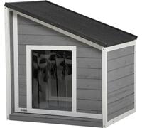 PawHut niche pour chiens en bois, niche pour chiens avec toit en asphalte ouvrant et rideau de porte, niche pour chiens en extérieur, niche pour petits animaux, en extérieur, résistante aux intempérie