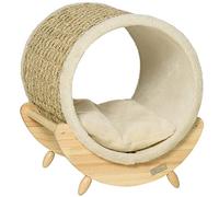 PawHut Niche surélevée pour chat et chaton - Abri pour animal domestique enveloppé avec griffoir - Coussin doux - 41 x 38 x 43 cm - Beige