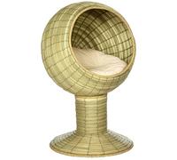 PawHut Niche surélevée pour chat - Tapis naturel - Avec coussin - Dessus amovible - Jaune - 41 x 69 cm