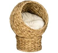 PawHut Panier Chat lit surélevé Chat Cosy Niche Grotte à Chat Grand Confort dim. 42L x 33l x 52H cm Coussin Moelleux Beige Inclus
