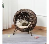 Panier chat lit chat cosy grand confort dim. Ø 52 x 58H cm coussin moelleux inclus résine tressée imitation rotin chocolat