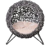 PawHut Panier Chat lit surélevé Chat Cosy Niche Grotte Grand Confort dim. Ø 52 x 58H cm Coussin Moelleux Inclus résine tressée Imitation rotin Gris