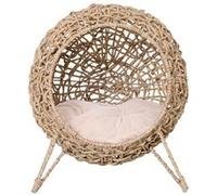 PawHut Panier chat lit chat cosy grand confort dim. Ø 52 x 58H cm coussin moelleux inclus résine tressée imitation rotin beige Beige G