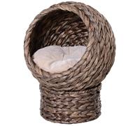Pawhut Panier Chat Lit Chat Cosy Grand Confort Dim. 42l X 33l X 52h Cm Coloris Gris Coussin Moelleux Beige Inclus