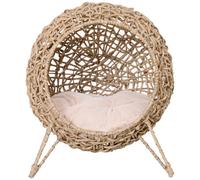 Pawhut Panier Chat Lit Chat Cosy Grand Confort Dim. Ø 52 X 58h Cm Coussin Moelleux Inclus Résine Tressée Imitation Rotin Beige