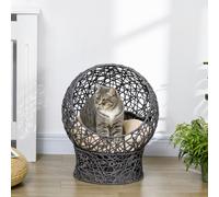 PawHut Panier chat lit surélevé chat cosy niche grotte 50 x 50 x 60 cm coussin moelleux crème inclus, corde en polyester violet