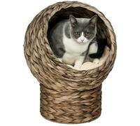 PawHut Panier Chat lit surélevé Chat Cosy Niche Grotte à Chat Grand Confort dim. 42L x 33l x 52H cm Coussin Moelleux Beige Inclus