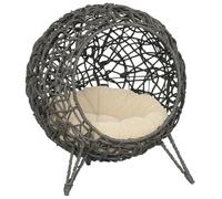 PawHut Panier pour chat Grotte Cosy Ø 52 x 58H cm Coussin moelleux inclus Résine tressée Gris
