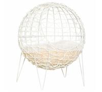 Pawhut rotin Panier pour Chat Niche pour Chat lit pour Chat avec Coussin Design surélevé lit pour Animal crème Blanc Ø45 x 57H cm