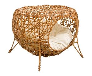 PawHut Panier Niche Maison pour Chat sur Pied en rotin avec Coussin épais dim. Ø 40 x 32 cm Marron Clair