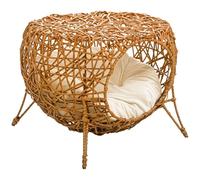 PawHut Panier Niche Maison pour Chat sur Pied en rotin avec Coussin épais dim. Ø 40 x 32 cm Marron Clair