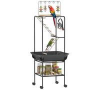 PawHut Parc de jeux pour oiseaux, support pour oiseaux avec roues, escaliers, balançoire, protecteur de semences, plateau, mangeoires, crochet, étagère, pour perruches, cacatoès, 63 x 63 x 163 cm