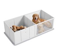 PawHut Parc de Mise Bas pour Chiens, Caisse de Mise Bas pour Chiots 2 pièces avec Porte à Hauteur Ajustable, Tapis d'aisance, Parc intérieur pour Chiot et Grande Race, 166 x 80 x 50 cm, Blanc