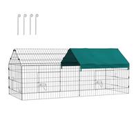 PawHut Parc enclos Cage Lapin extérieur, 185 x 75 x 75 cm - Structure Acier avec Protection Solaire et Portes verrouillables - Convient aux cochons d'Inde, Tortues, Poulets, rongeurs, Vert