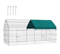 PawHut Parc Enclos Cage Lapin Extérieur 4 Portes 220 x 85 x 103 cm Vert | Structure Acier, Portes Verrouillables, Protection Pare-Soleil Toit, pour Cochons d'Inde Tortues Poulets Rongeurs