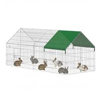 PawHut Parc Enclos Cage Lapin Extérieur, Structure Acier avec 2 Portes Verrouillables et Protection Pare-Soleil Toit Incliné, pour Lapins Poulets Canards Petits Animaux, 180x75x75 cm, Vert