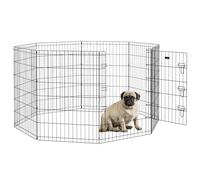 PawHut Parc enclos modulable pour Chiens Lapins rongeurs clôture pour Petits Animaux intérieur et extérieur Pliant 1 Porte 8 Panneaux en Fil de métal Porte verrouillable 61 x 91 cm Noir