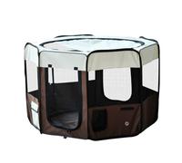 PawHut Parc Enclos Pliable Octogonale pour Chats Ø117 x 76H cm Beige Marron | pour Petits Animaux, Parc à Chat Intérieur, en Tissu Oxford et Acier